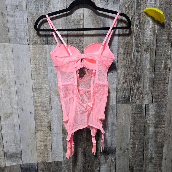 Victoria's Secret  sheer lace corset bodice Rosettes 34C Adjustable - Picture 3 of 6